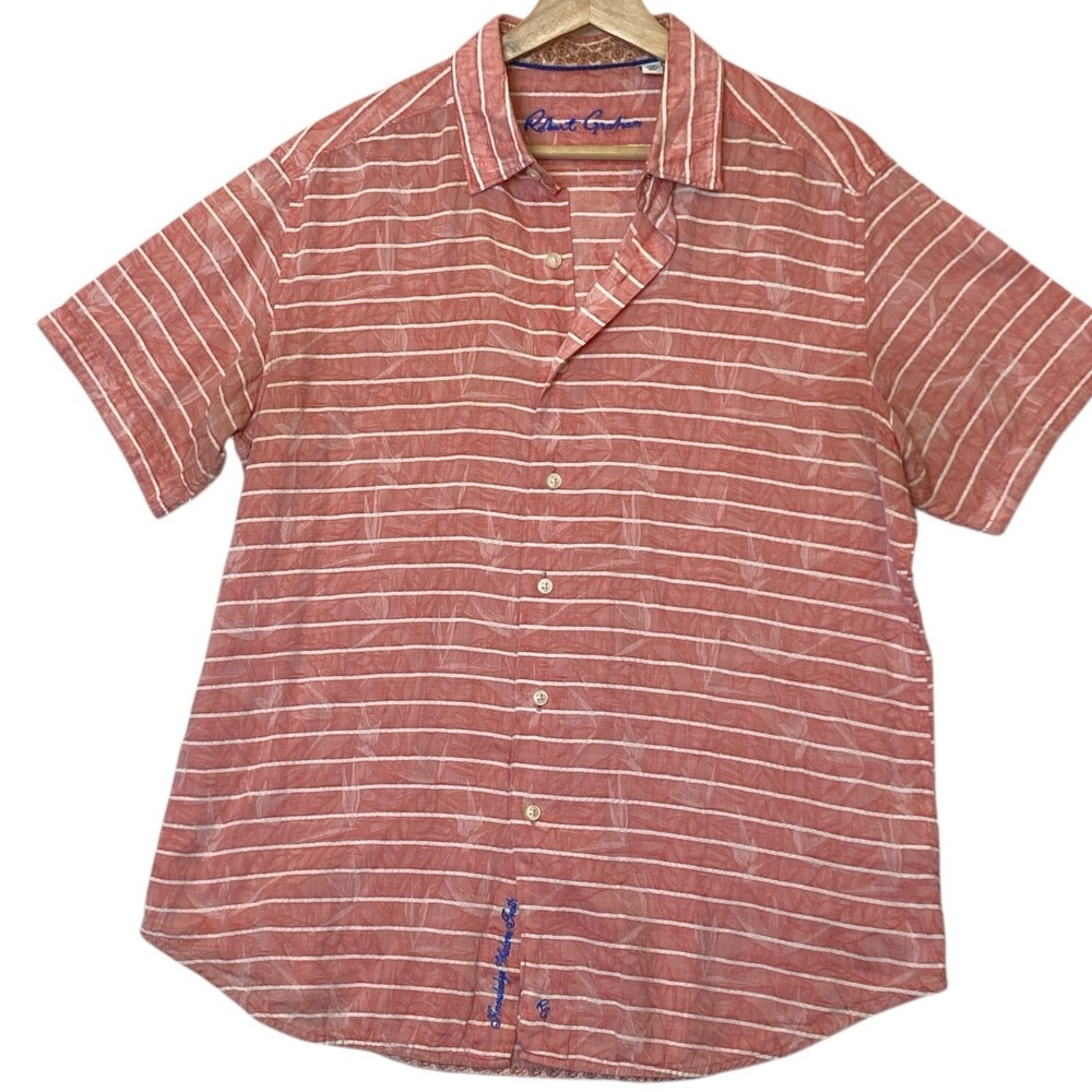 Robert‎ Graham Striped Button Down Shirt Mens M Red Classic Fit Vacation Casual - Picture 2 of 11